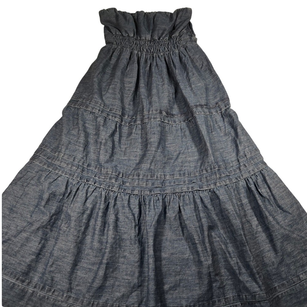 Anthropologie Denim Medi Strapless Tiered Smocked Midi Dress Blue Large NEW